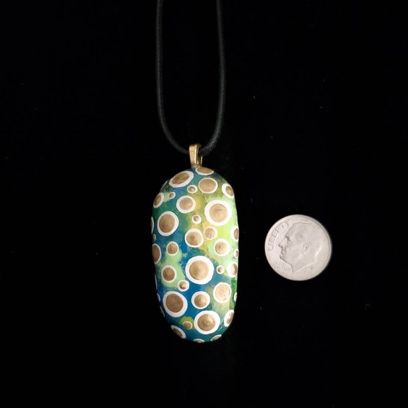 Handpainted Dot Art Pendant, Tahiti Green, Mod, Modern Art Jewelry - Picture 6 of 10